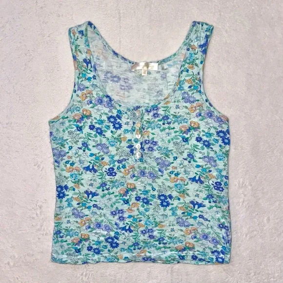 LoveShackFancy Blue Floral Albany Tank Top in Frosted Jade size Medium - Picture 2 of 7
